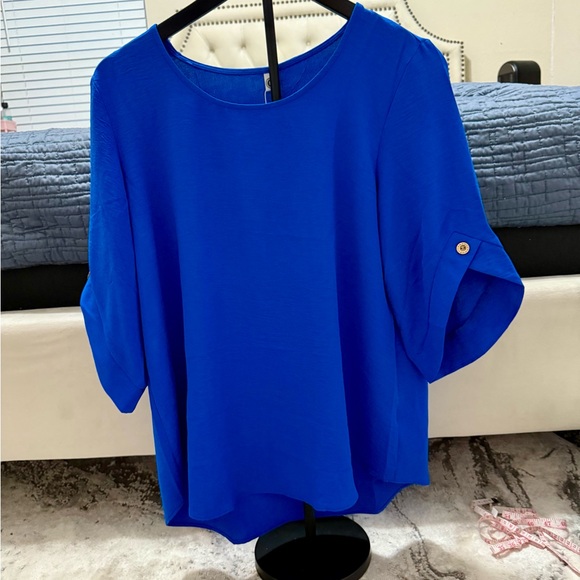 Askyes Tops - Askyes Royal Blue Blouse with Cuffed 3/4 Sleeves